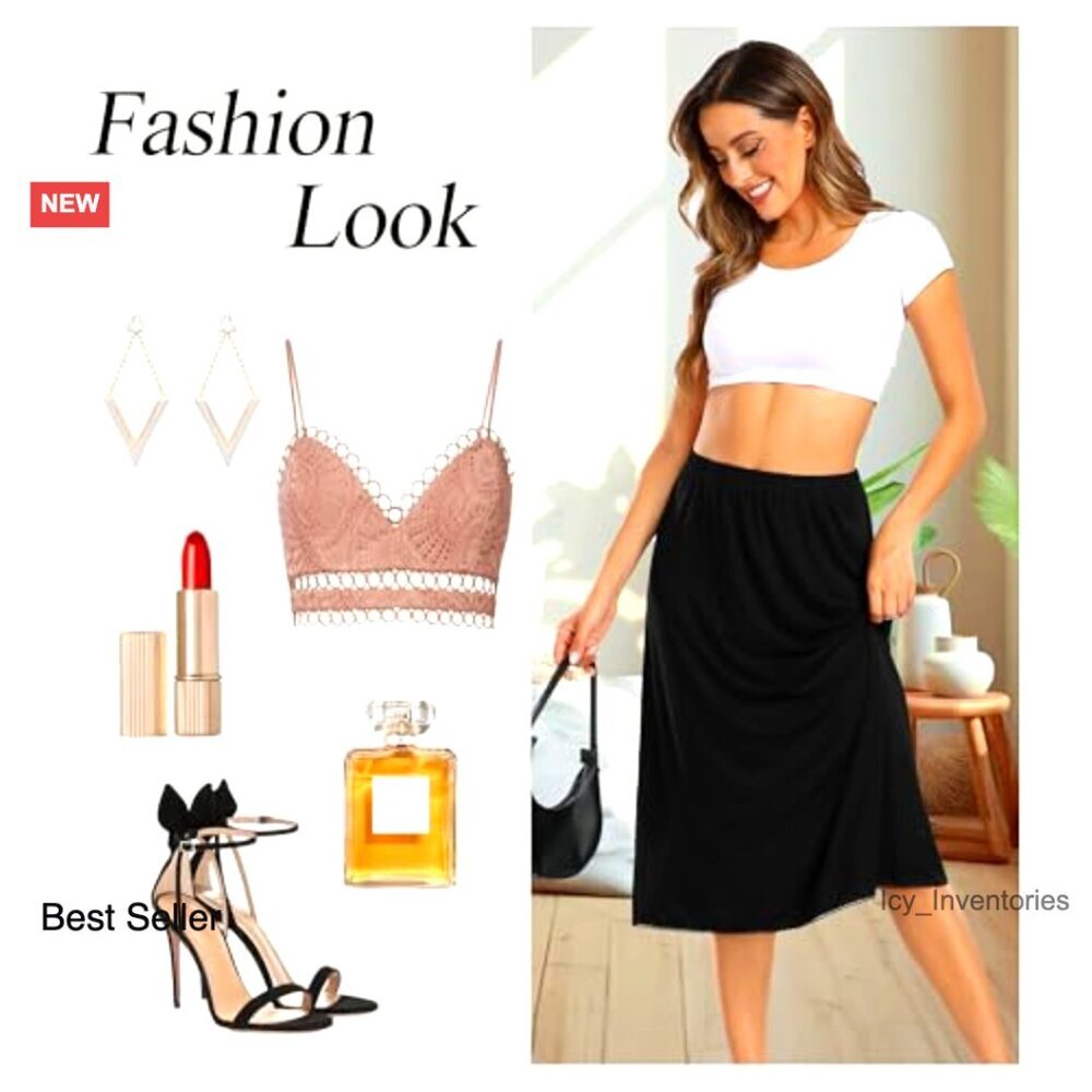 Long Half Slip Under Skirt with Lace Trim Elegant Minimal Chic Evening Wear - Picture 5 of 7